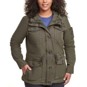 Levi's hooded military jacket olive green women's plus utility barn coat cotton